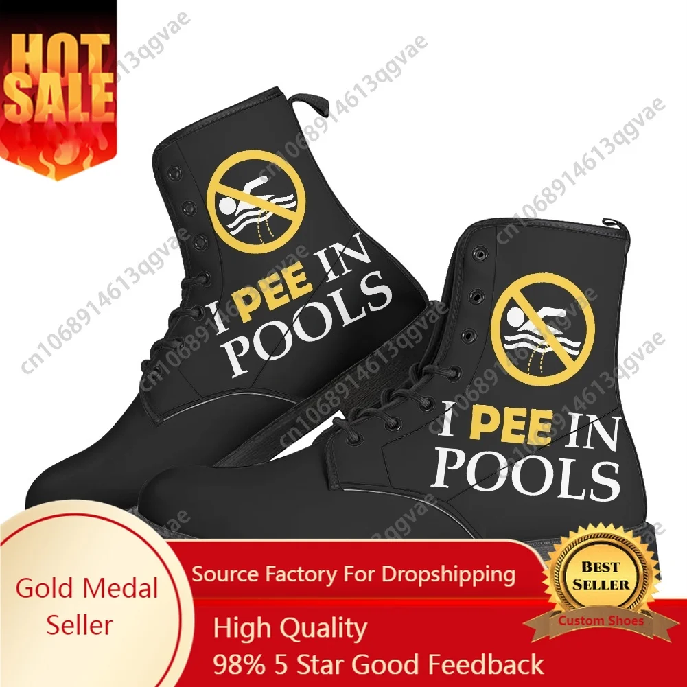 

I Pee in Pools Funny Word Boots Mens Womens Teenager Shoes Casual Boot Outdoor High Quality Couple Customize Made Casual Shoe