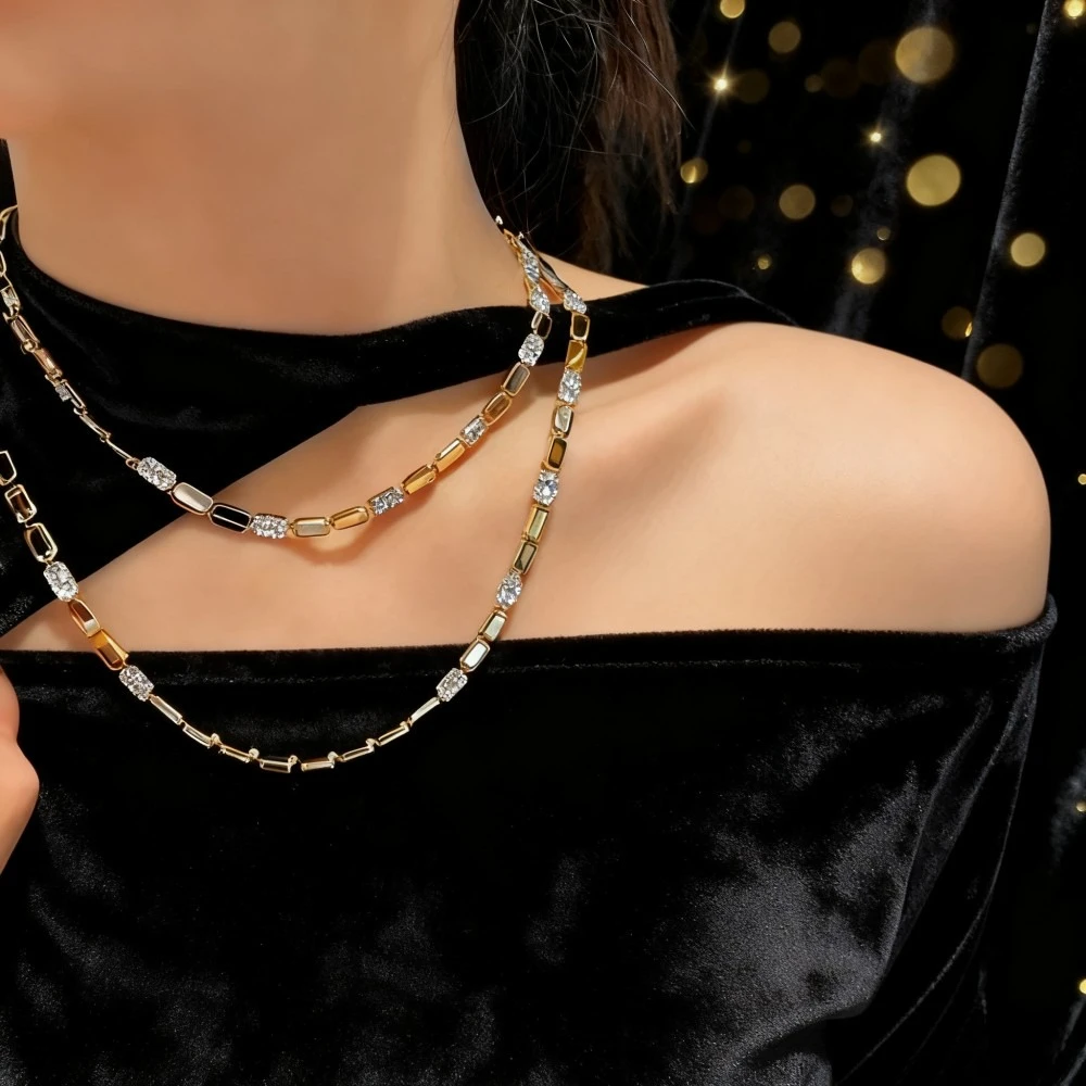

2025 trendy accessories 2025 Beehive - style Full - diamond Collarbone Chain,Exquisite Rose - gold Adjustable Necklace for Girls