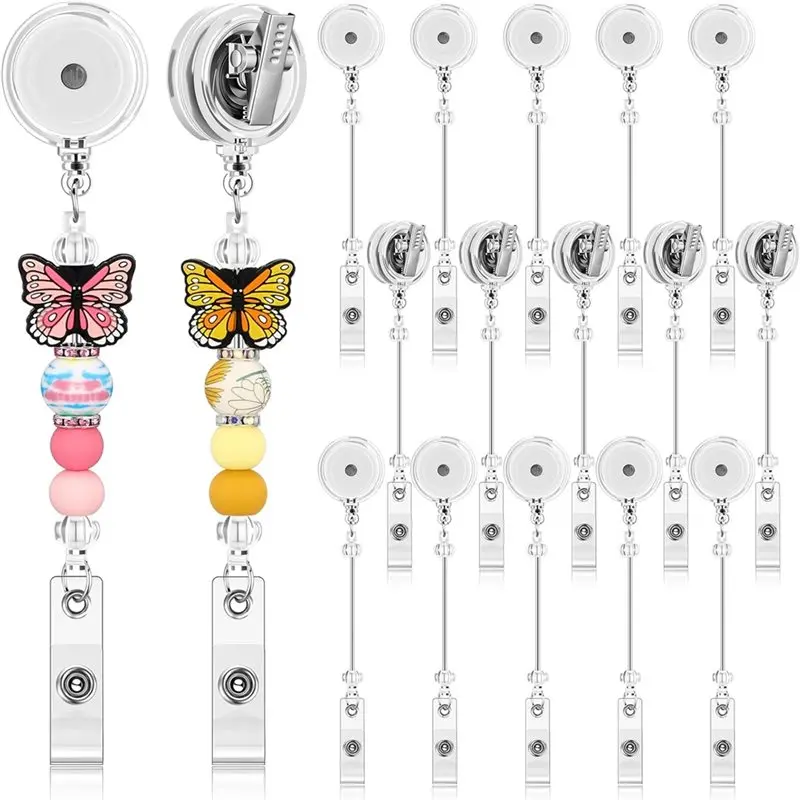 A36T-DIY Jewelry Making 15 Pcs Alligator Clip Holder With Swivel Beaded Blank Bars Bulk For Teachers Office Supplies C