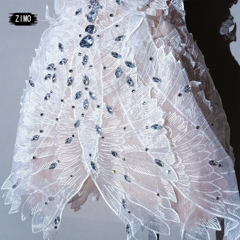 fashion rhinestones dress White Women Sexy mesh transparent  Mini Birthday Dress Nightclub Party Celebrate performance costumes
