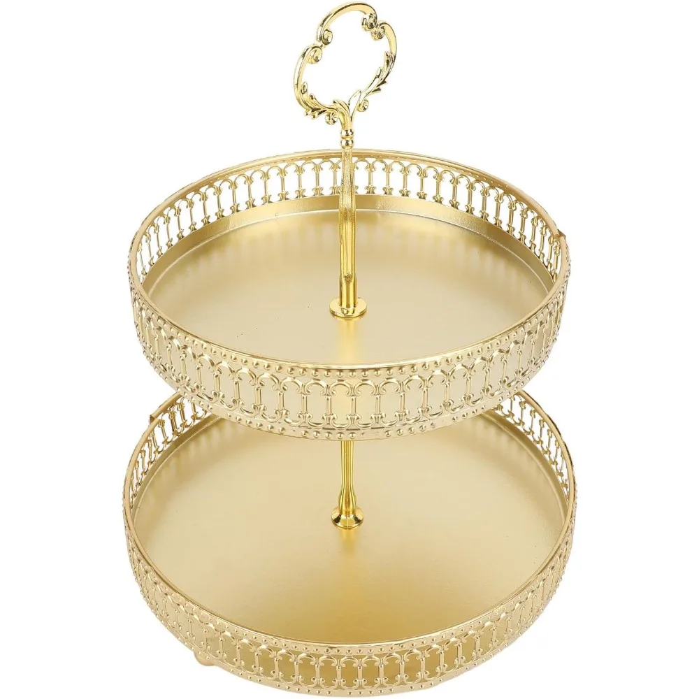 Vassoio a più livelli - Supporto da portata in metallo a 2 livelli per frutta, dessert e snack - Montaggio facile, display di grande capacità per feste ed eventi