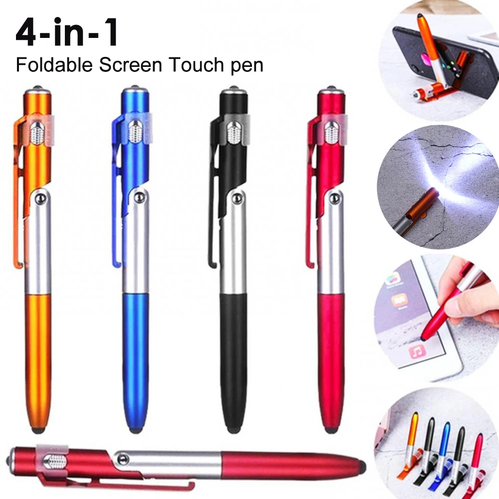 Ballpoint Pen with LED Light Multifunction Folding Stand for Phone Holder Night Reading Stationery Pen for Office School Student