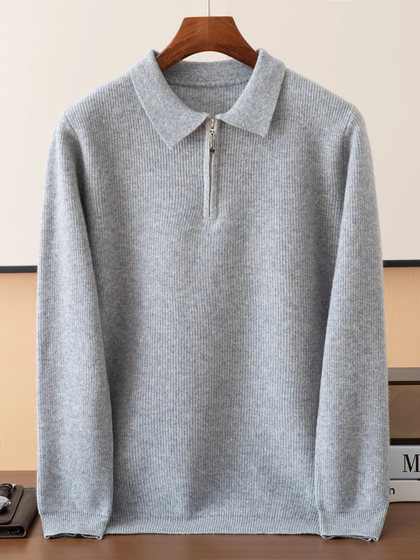 

Smart Casual Men's 100% Merino Wool Sweater Autumn Winter Man KnitWear Polo Collar Pullover Cashmere Long Sleeve Clothing Tops