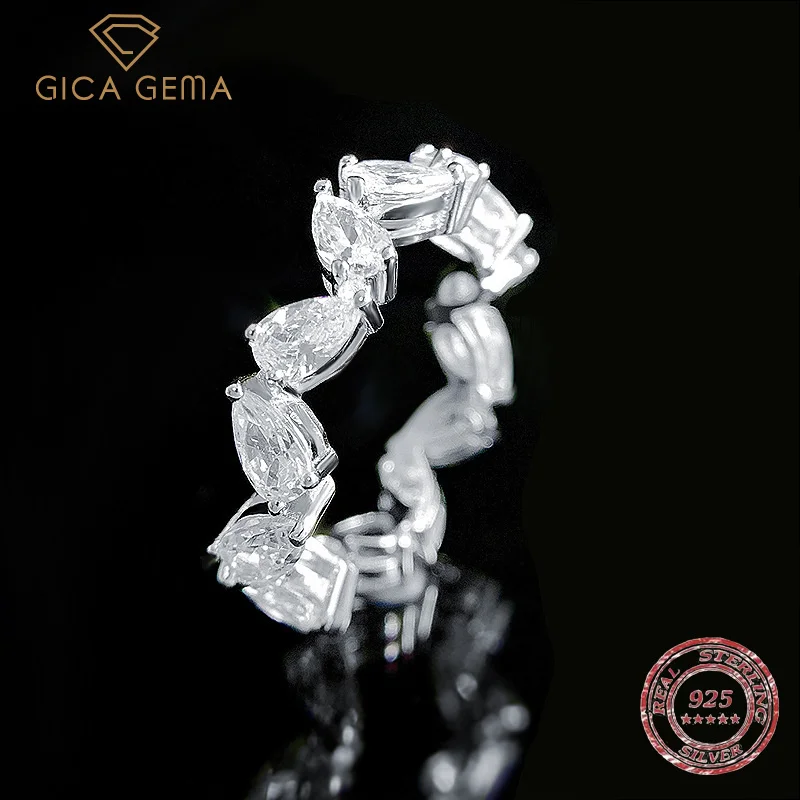 Gica Gema New 925 Sterling Silver Pear Cut 3*5mm Simulated Moissanite Diamond Row Ring Wedding Engagement Jewelry Gift For Women