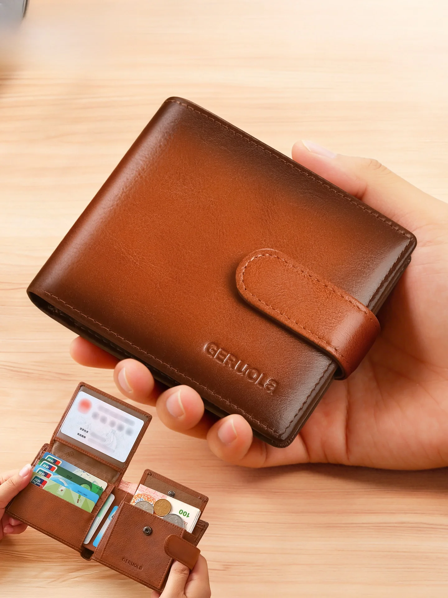 men's-genuine-leather-retro-wallet-card-holder-integrated-large-capacity-portable-2026-latest-model-money-clip-short-wallet