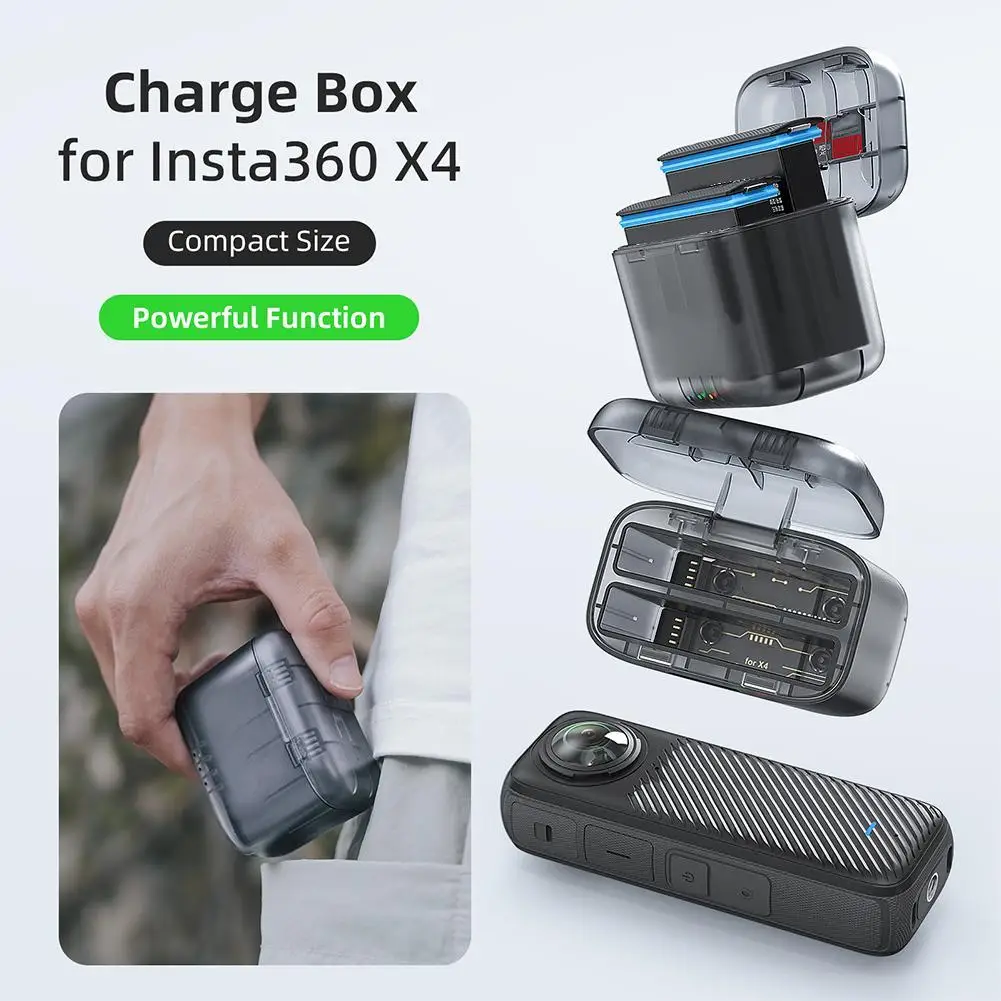 Transparent AMagisn For Insta360 X4 Charging Box Insta X4 Dual Charging Mini Action Camera Charger Battery Storage Accessories