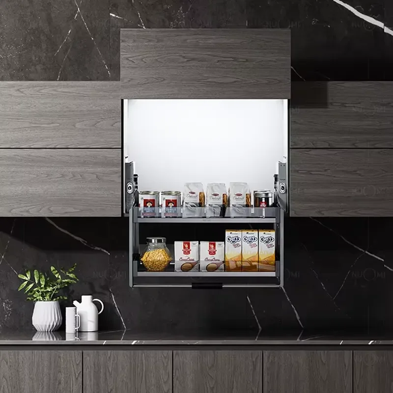 Glutinous rice purple crystal pull-down shelf large capacity double shelf cabinet basket kitchen storage