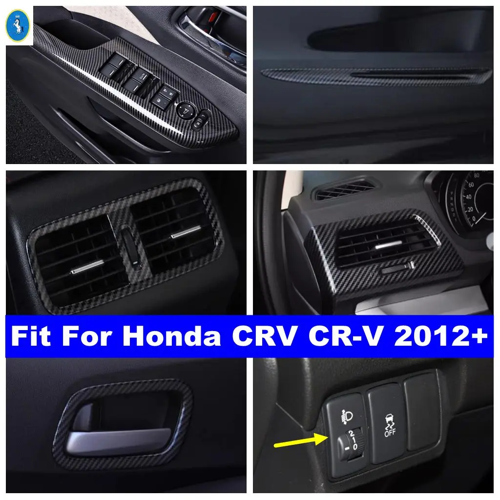 

Carbon Fiber Car Window Glass Lift / Rear Air Outlet / Door Handle Bowl Cover Trim Accessories For Honda CRV CR-V 2012 - 2016