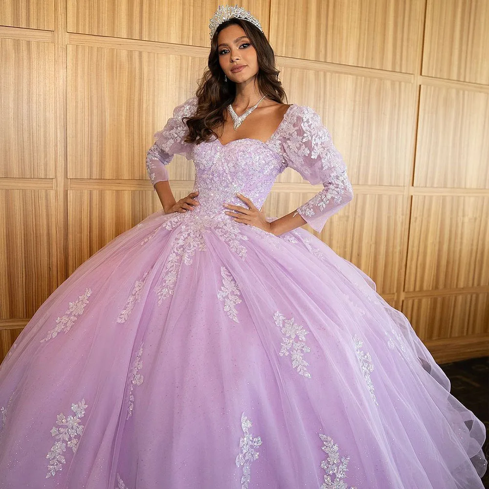 فساتين الأميرة Quinceanera للفتيات ، حلوة 16 فستان حفلة عيد ميلاد ، أكمام طويلة