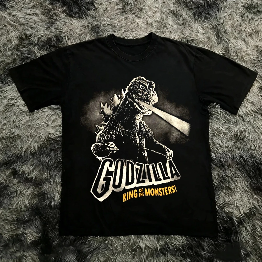 Godzilla Inspired Kaiju Monster Retro Graphic Print T-Shirt Men Women Cotton Oversized Couple Harajuku Casual Streetwear Tops - view 2