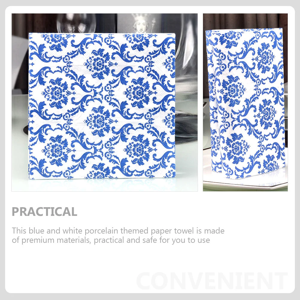 80 Sheets Blue White Napkins Vintage Decor Tissue Paper Decorative Banquet Bride