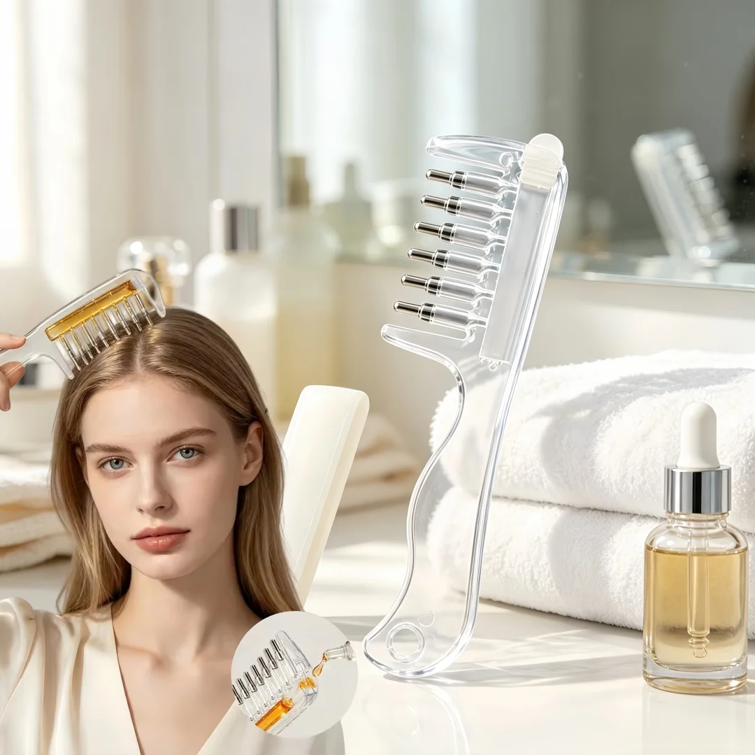 Portable Transparent Hair Root Comb Liquid Guide Applicator Scalp Massage Comb Hair Oil Serum Brush Anti-Leak Hair Care Tool