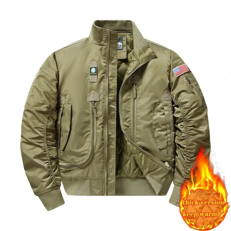 

MA Men's Cotton Pilot Jaet American Sle Autumn Winter Long Coat Youth Faion Stand Collar Extra Wide Fit