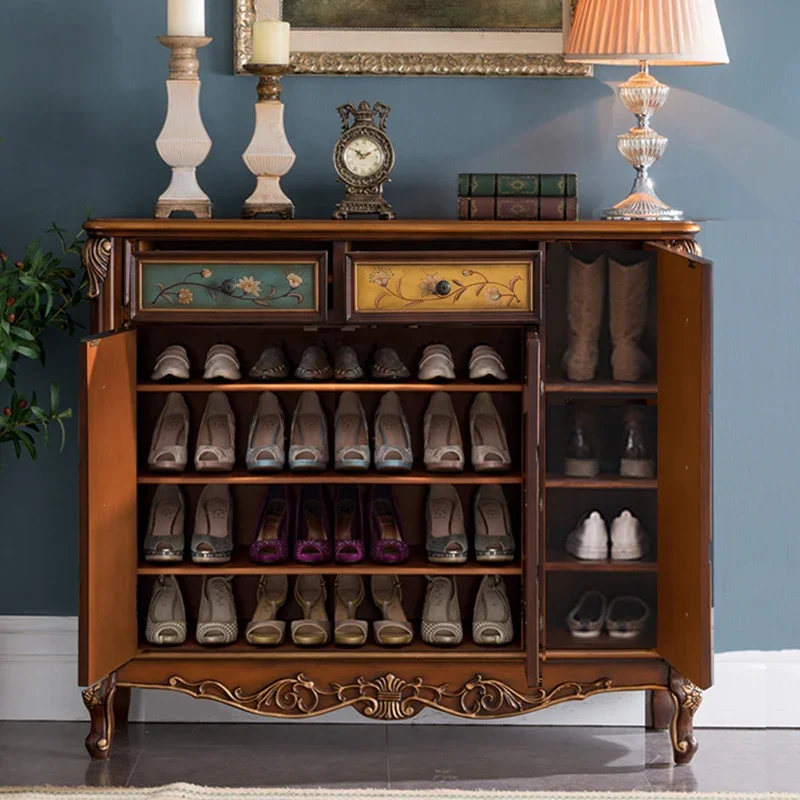 

European solid wood shoe cabinet household entrance entrance American painted dining side aisle storage balcony side cabinet