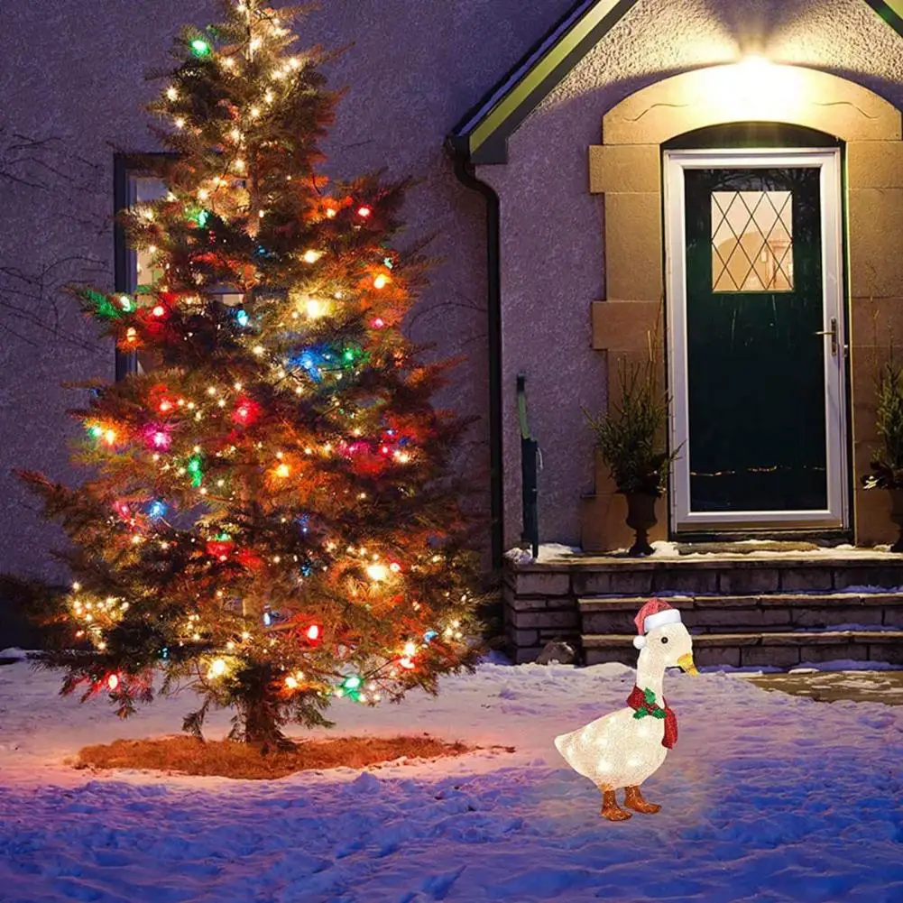 Acrylic Duck Yard Decor Christmas Light-up Duck Ornament with Scarf Santa Hat Acrylic 2d Holiday Decoration for Yard Garden