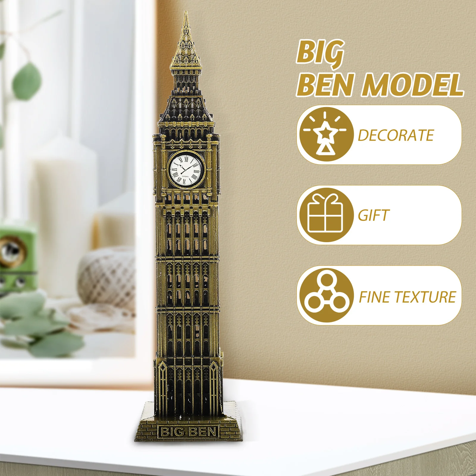 Metal Building Model da Inglaterra e Londres Landmark Decoração, ornamento do Big Ben, arquitetura da Inglaterra