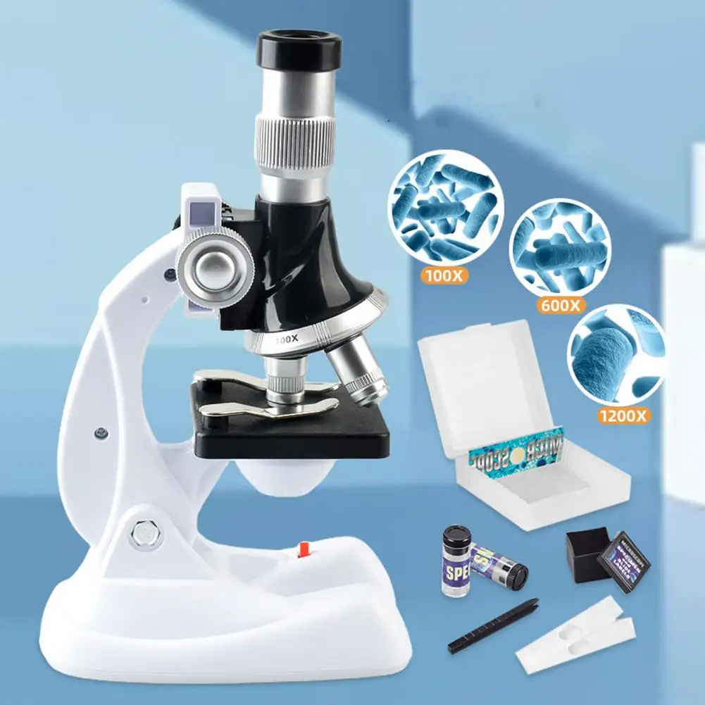 กล้องจุลทรรศน์น้ําหนักเบาการศึกษาเด็กกล้องจุลทรรศน์ของเล่น 3 เลนส์สําหรับเด็กวัยหัดเดิน 100/600/1200x การขยายเลนส์ Biological