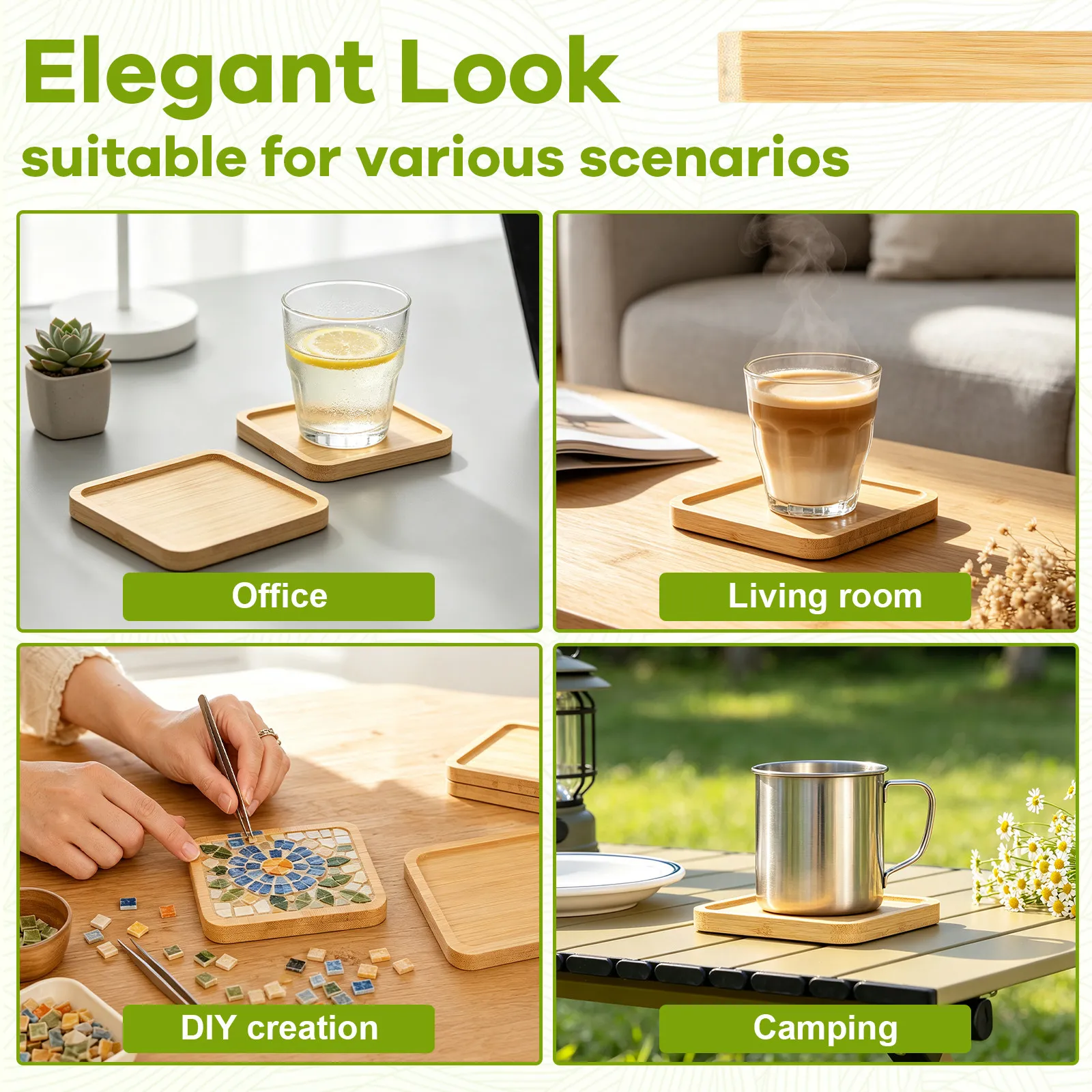 Bamboo Coaster Blanks 10 Pack Square Heat Resistant Bases for DIY Mosaic Crafts Drink Cups and Plant Trays