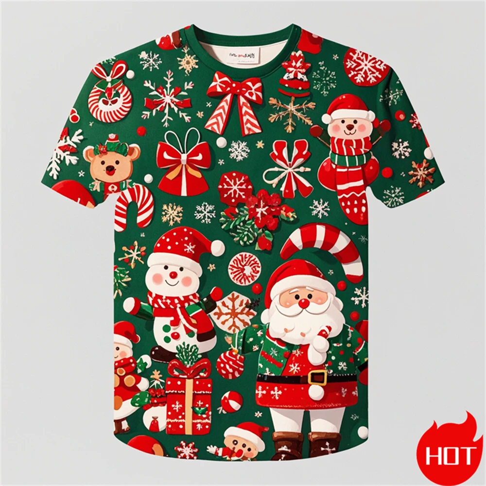 New Fashion 3D Print Happy Christmas T Shirt for Men Casual Short Sleeve T Shirts Unisex Xmas Graphic T-Shirts Mens Clothing Tee