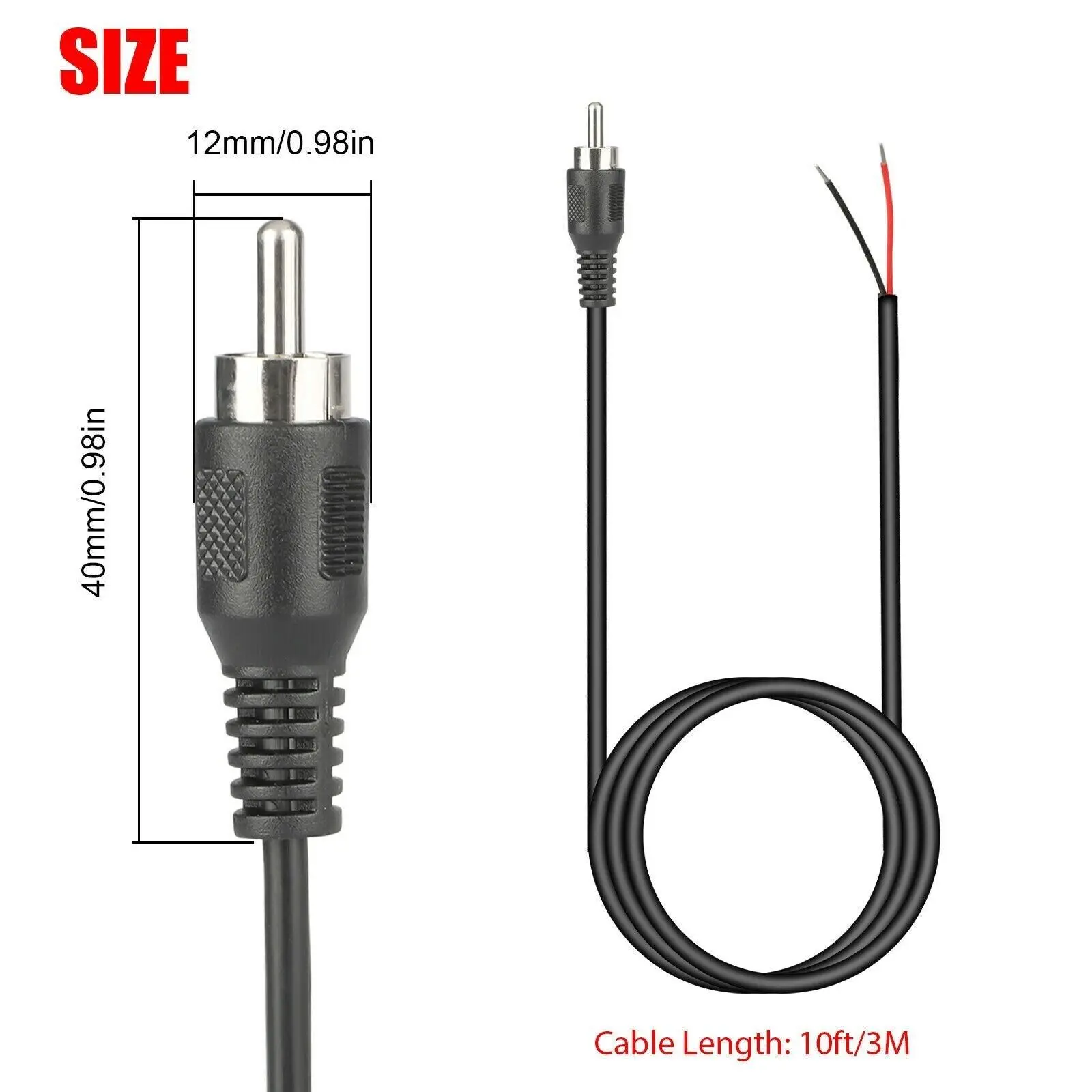 2-Pack 10ft RCA Male Plug To Bare Wire Audio Speaker Cable – 24AWG Pure Copper Repair Cord for HDTV, Subwoofer, Stereo Receiver, Amplifier & Home Theater Systems, PVC Flexible Replacement Wire view 5