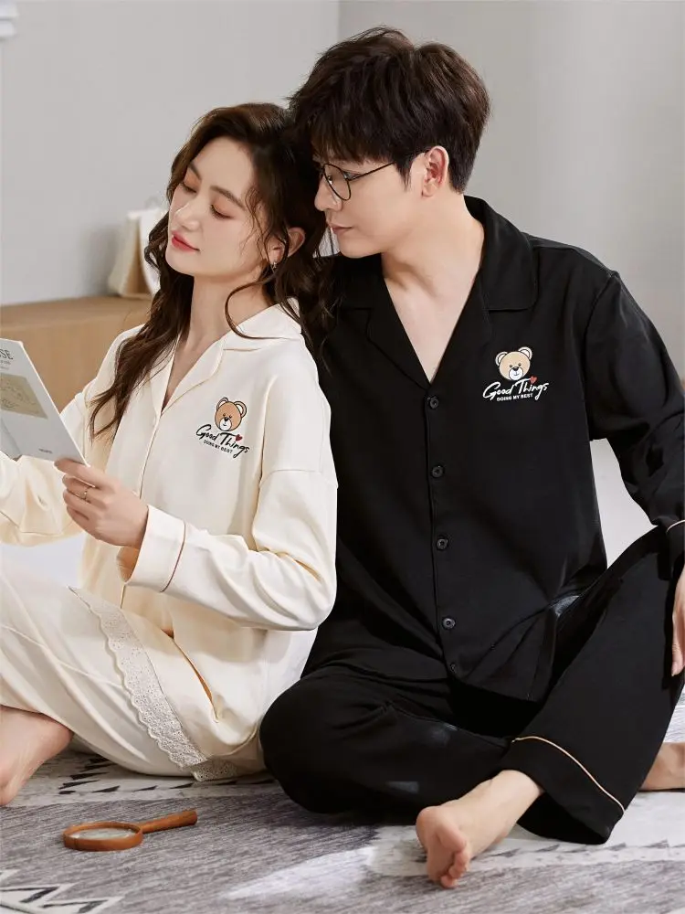 Cute Matching Pajamas For Couples Couple Outfits Clothing Women\'s Home Suit Man Sleeping Dress Pajamas Big Size