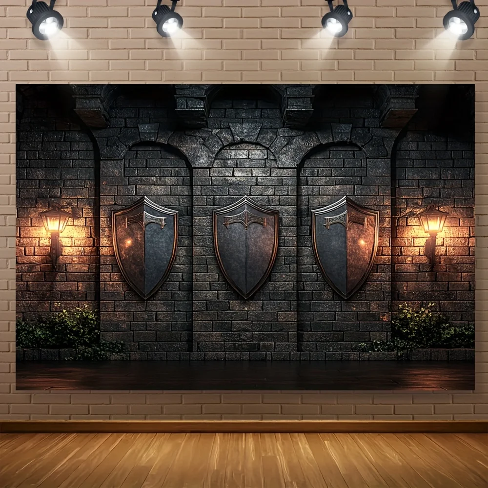 1 pancarta de fondo de tela de poliéster de castillo medieval: decoración de fiesta y decoración duradera