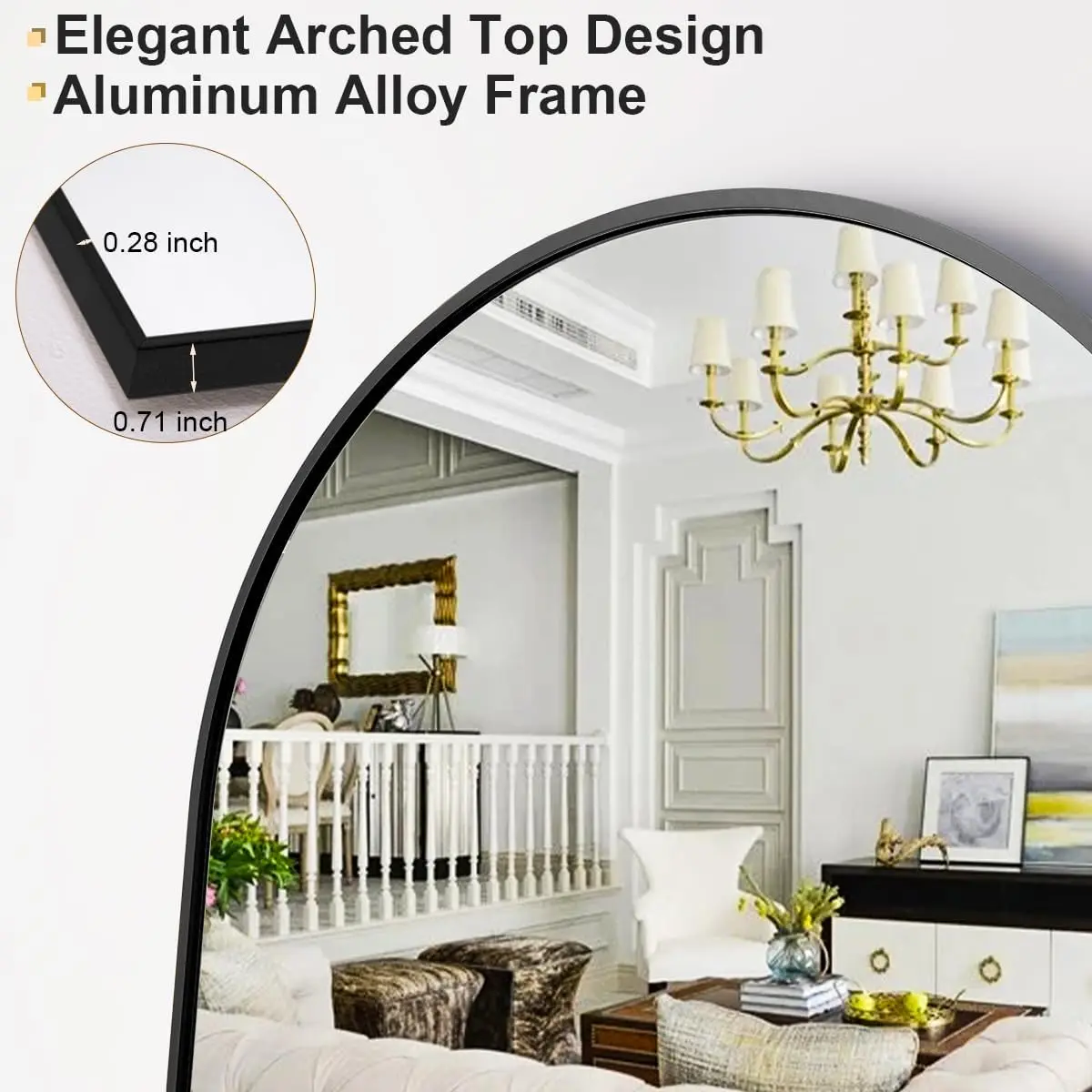 58"x18" Arched Full Length Mirror Free Standing Leaning Mirror Hanging Mounted Mirror Aluminum Frame Modern Simple Home Decor