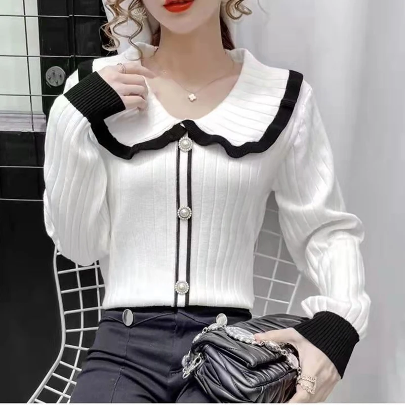 

Knitted Sweater Women's Autumn Winter New Doll Collar Outer Wearing All-match Stylish Base Shirt Sweater Fashion Long Sleeve Top