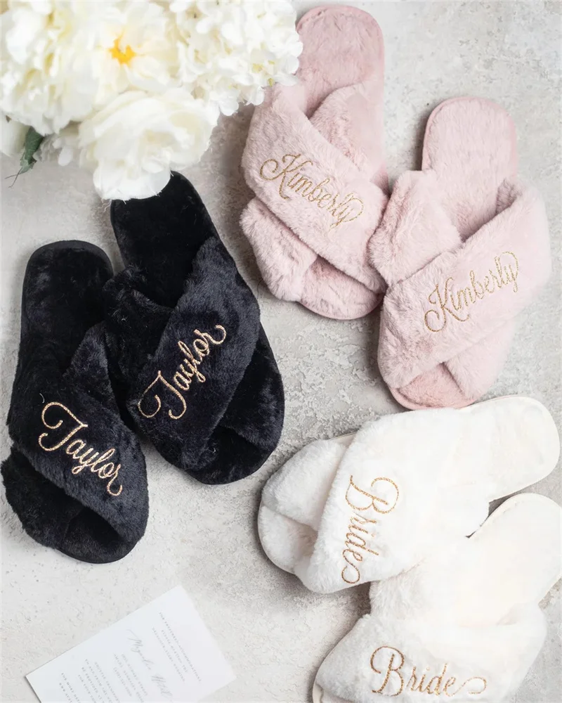 

Personalized Gifts Personalized Bridal Slipper Bridesmaid Gifts Bridal Shower Wedding Bridesmaid Fluffy Bachelorette Christmas G