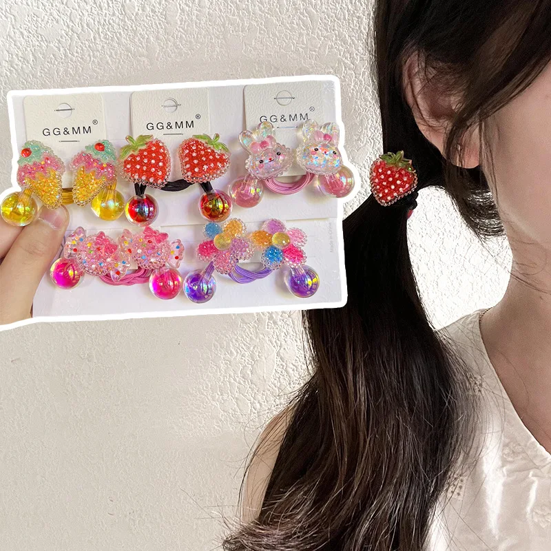 Hot Selling Kids Hair Elastics  Strawberry Candy Design High Stretch Ponytail Holders Non Damage Soft Toddler Headwear
