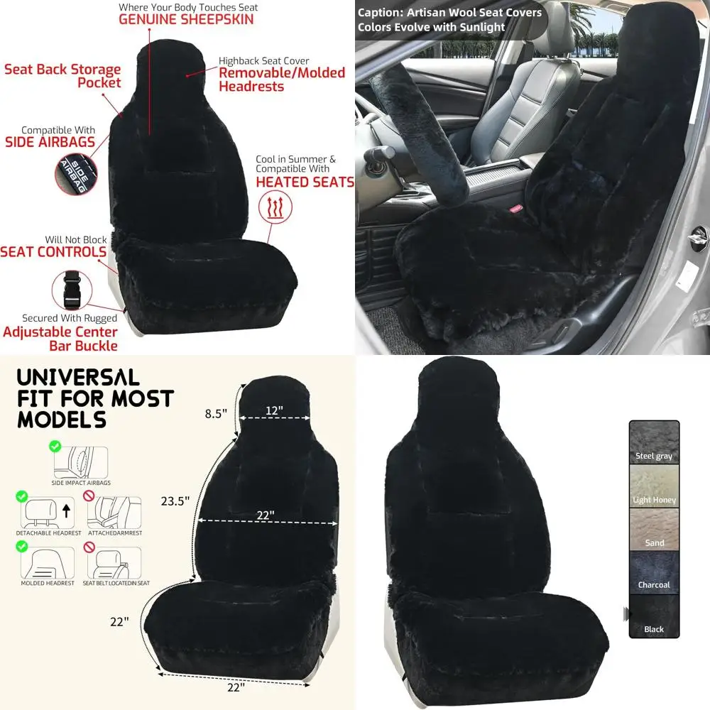 

Aegis Cover 2025 Upgraded Premium Australian Merino Sheepskin Car Seat Cover, Easy-Install Summer & Winter Universal Fit for SUV