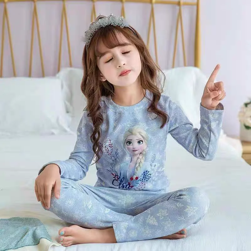 Anime Frozen Elsa Autunno Set di abbigliamento per bambini Snow Queen Indumenti da notte Vestiti Ragazza Manica lunga Pigiama invernale Set Regali