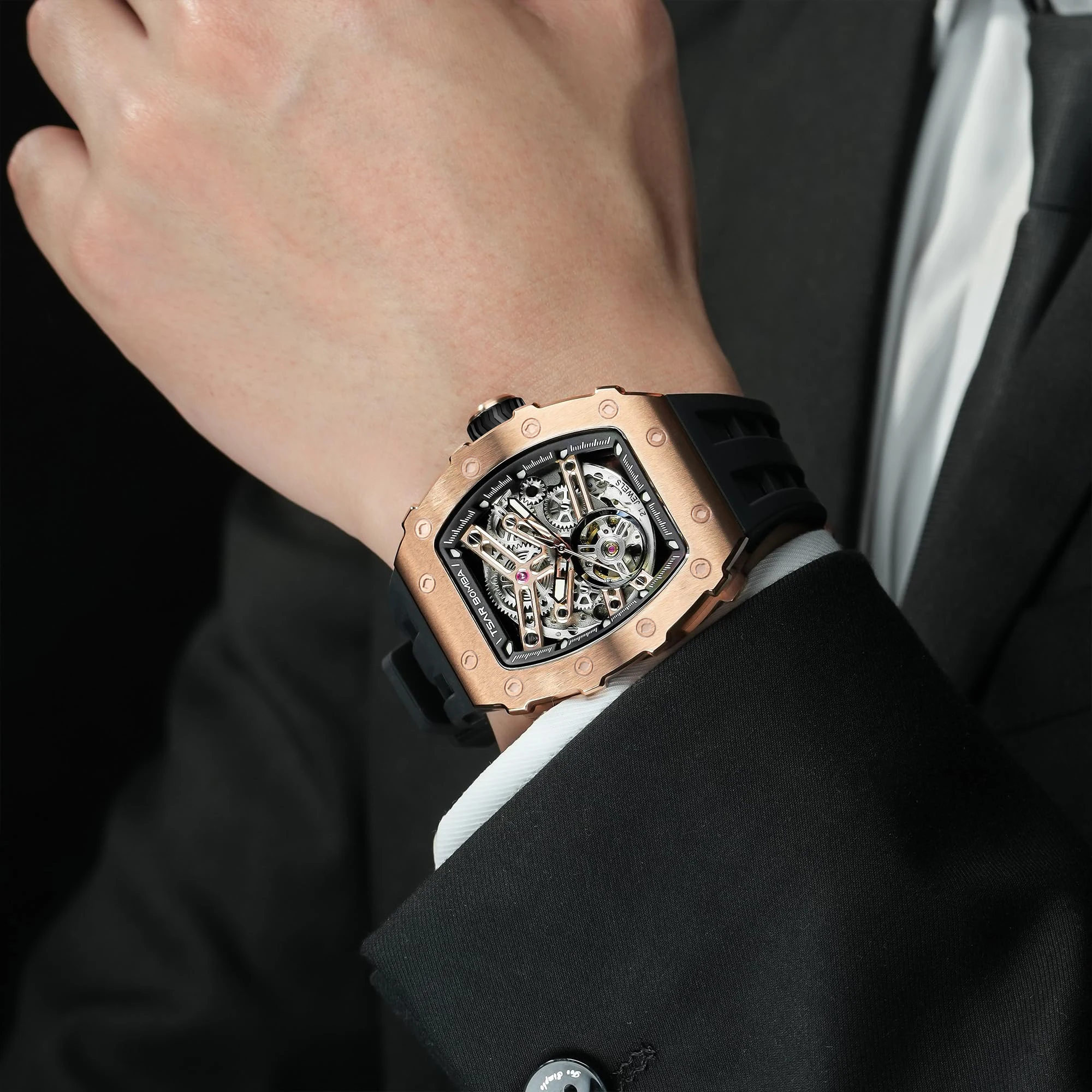 TSAR BOMBA Top Brand Automatic Mechanical Watch for Men Waterproof Stainless Steel Tonneau Wristwatch Luxury Mens Watch