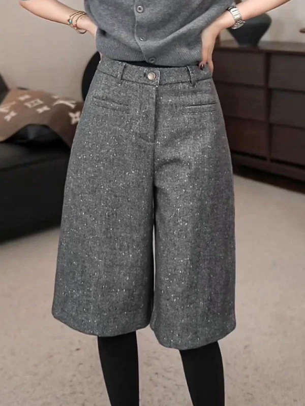 plus Size Women's ey Snowflake Patterned 7/8 Length Wide Leg Pants Autumn Winter Faionable Slimming High Waist Trousers