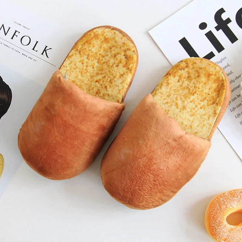 Simulation Foodie Bread Burger Toast Winter Home Soft-Soled Anti-Slip Plush Warm Cotton Slippers