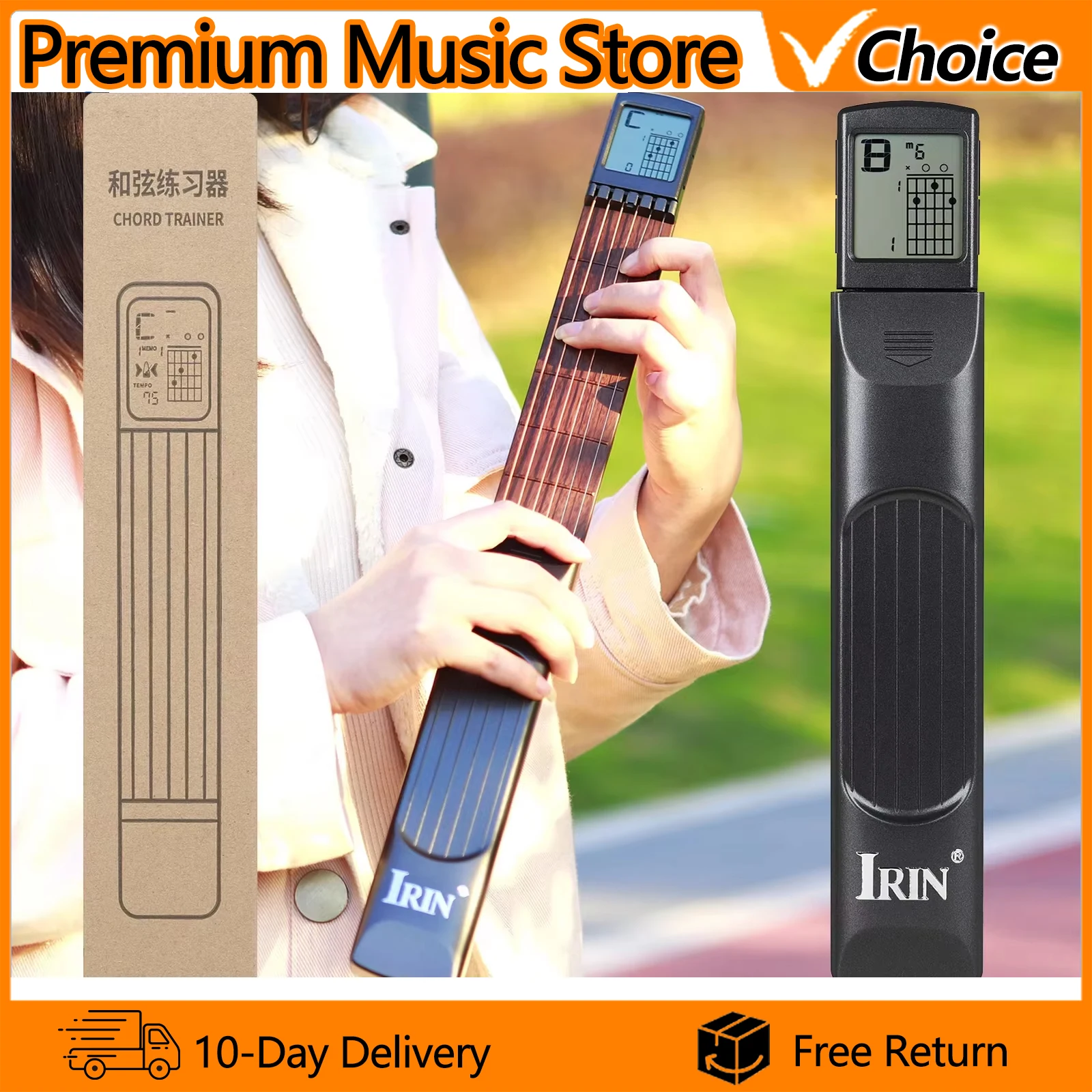 IRIN Pocket Guitar Chord Trainer Guitar Practice Tool with Screen 6 Frets Guitar Finger Trainer Ideal for Guitar Beginner Study