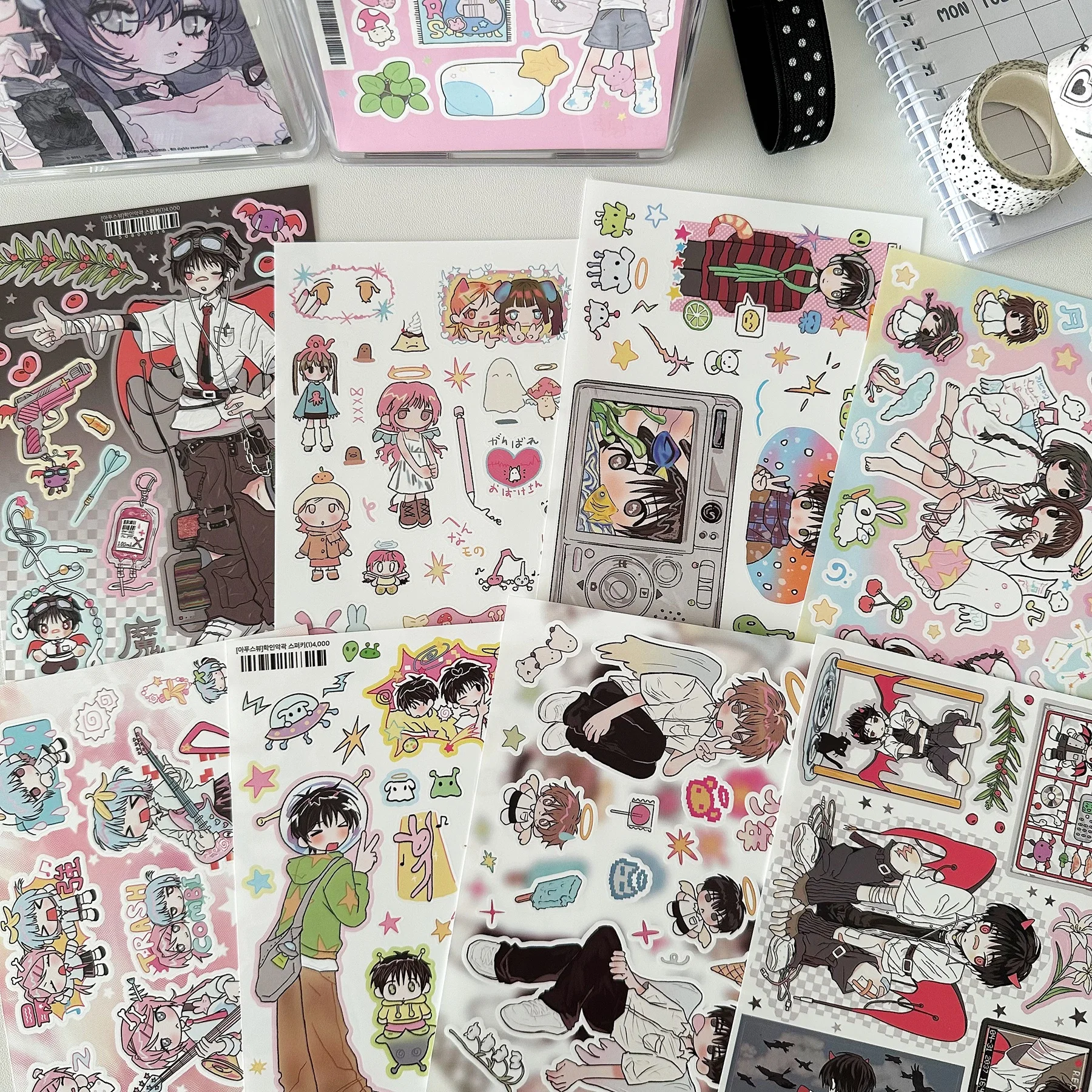 1/8PCS Korean Anime Character Stickers Cartoon Demon Boy Angel Girl Sticker Cute Journal Diary Scrapbook Diy Decorative Stickers