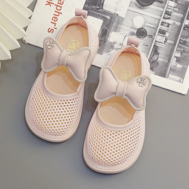 Children Hollow Out Sandals Breatheable Mesh Girls Shoes Sweet Bow Princess Soft Bottom Non-slip Kids Shoes Casual Beach Sandals