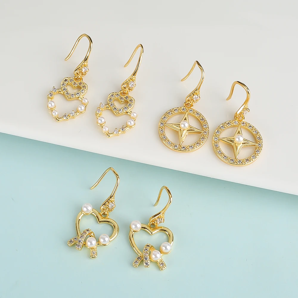 XUANYU Meteor Four Stars Heart Shaped Crescent Pentagram Butterfly Pearl Set Diamond Zircon Gold Plated Fashion Women's Earrings