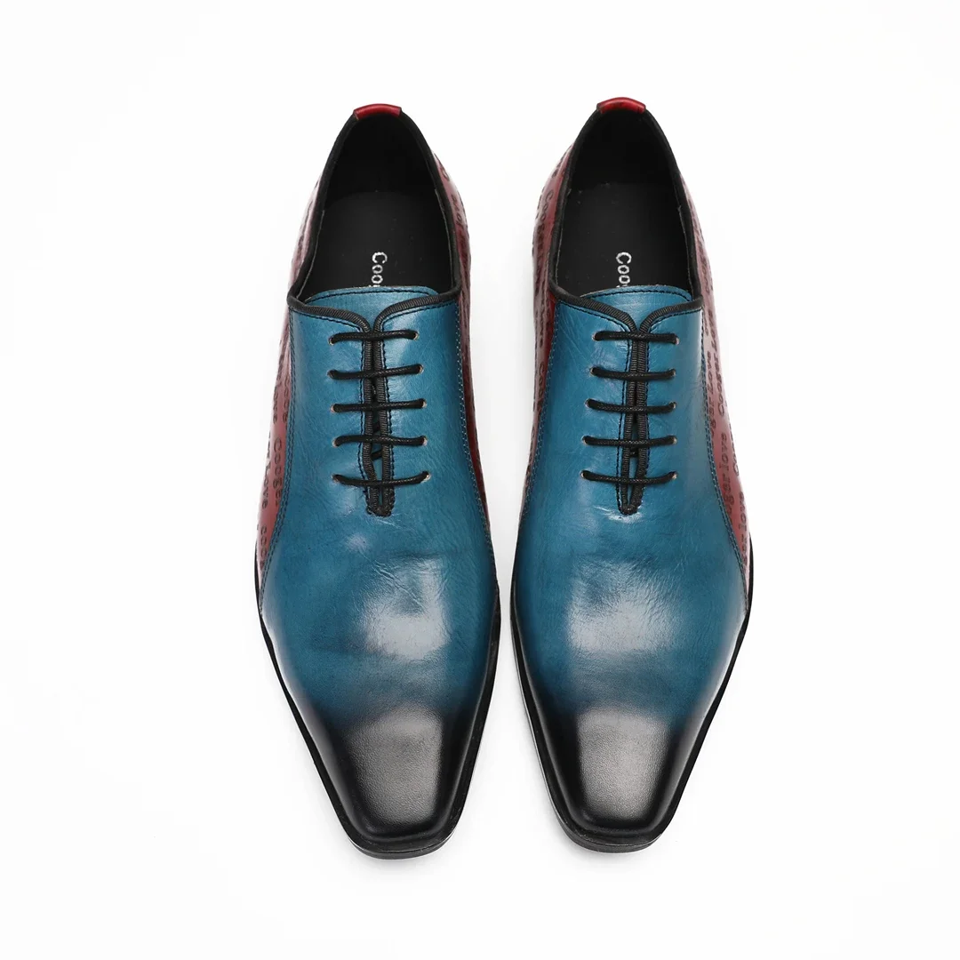 Fashion Color Blocking Men Party Dress Shoes Business Plus Size Formal Shoe Male Lace Up Real Leather Oxford Shoes Casual Shoes