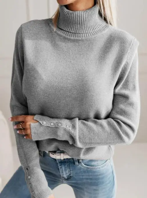 

Women's Elegant 2025 Autumn/Winter New Collection Collar Knitted Sweater Solid Color Button Hoodie Top