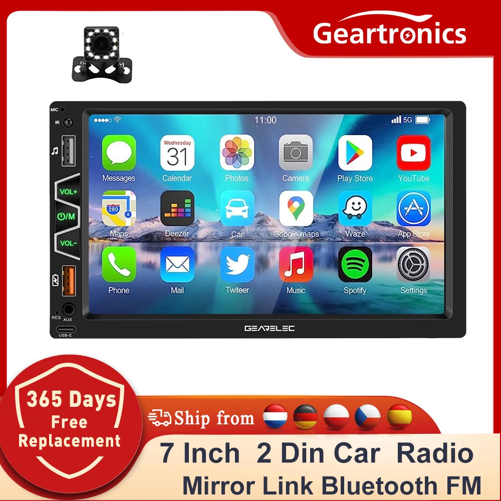 2 Din Car Stereo MP5 Player Car Radio 7 Inch Multimedia Player 12v Support Bluetooth Screen Mirroring USB TF AUX-In Receiver