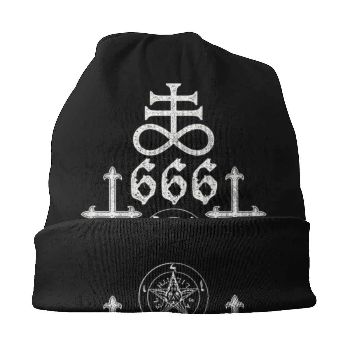 Custom Leviathan Cross Satan 666 Beanies Caps Unisex Trend Winter Warm Knitting Hat Adult Baphomet Satanic Symbols Bonnet Hats