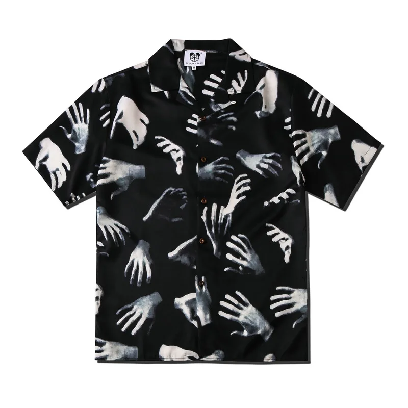 

Koszula Summer Male Vintage Dark Palm Print Social Shirts Men's Oversized Short Sleeve Luxury Shirt Fashion Casual Chemise Homme