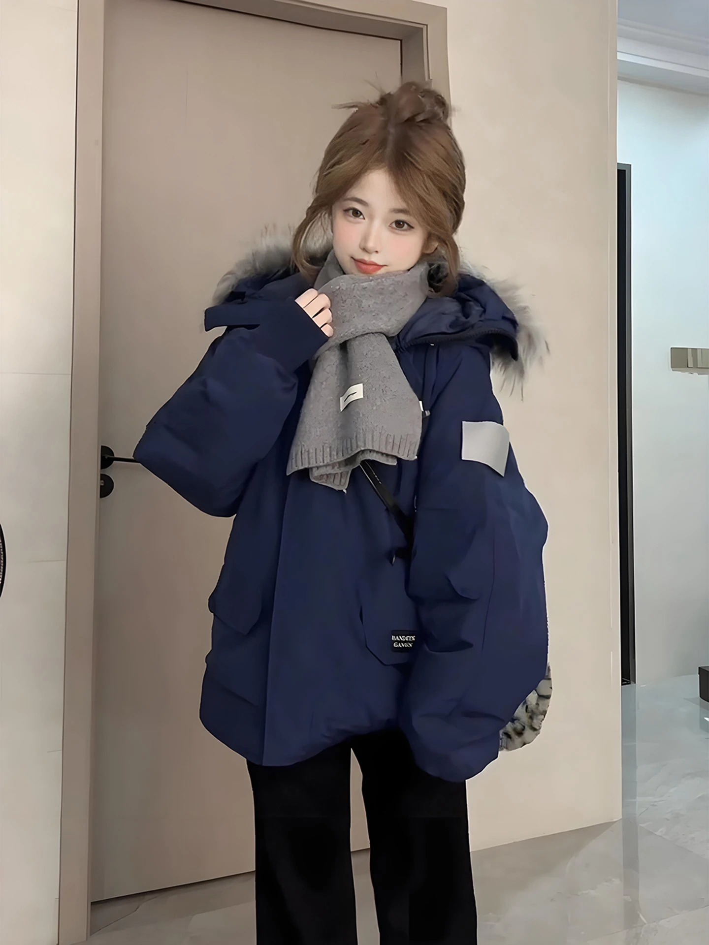 

Couples Winter Parka Jaet Du down Cotton Coat Men Women Sle Big Fur Collar Warmth Outerwear ort Bread Sle Polyester