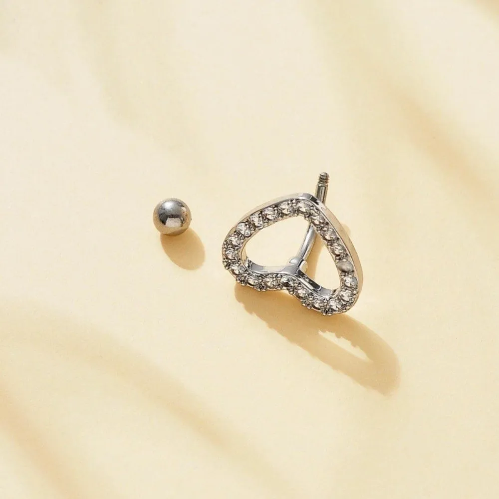 New Stainless Steel Navel Barbell Jewelry Rhinestone Unique Heart Belly Button Ring Sparkling Individual Navel Ring Beach Side