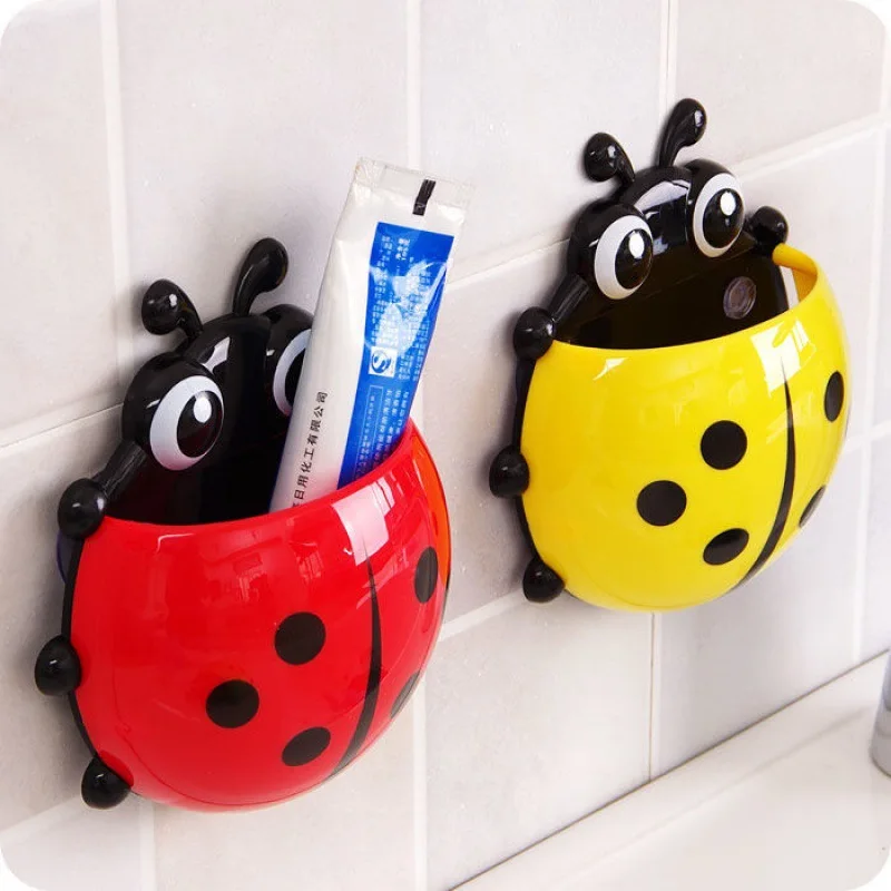 1 pz coccinella animale insetto portaspazzolino bagno cartone animato spazzolino da denti dentifricio parete aspirazione supporto Rack contenitore organizzatore