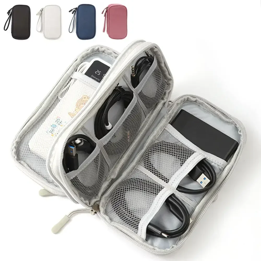 Earphone Data Cable Storage Bag Waterproof Portable Double Layers Storage Bag Travel Organizer Bag for Cable Cord USB Charger