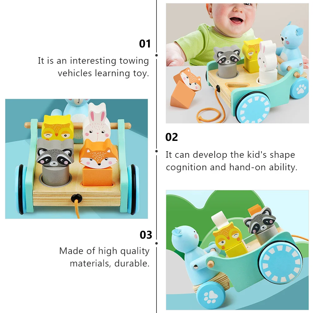 

1Set Kids Wooden Towing Vehicle Educational Cart Baby Walker Early Learning Cartoon Cognitive Development Plaything