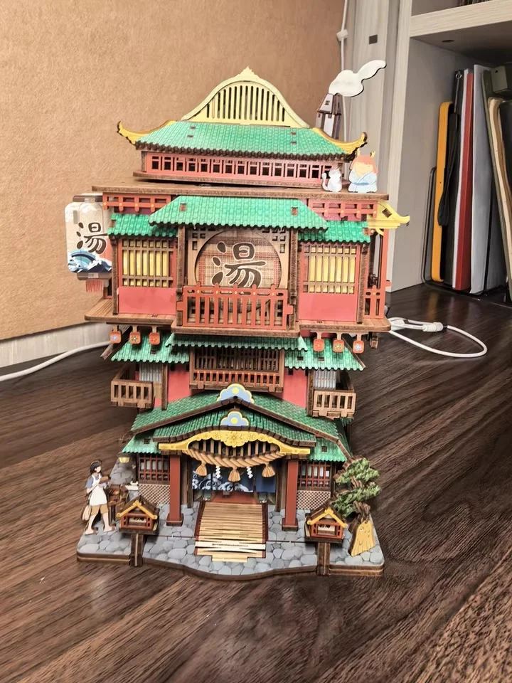 Diy Wooden Spa Themed Miniature House 3d Building Blocks Puzzle Kit Induction Open Cover Creative Assembly Decor Original Gift - view 4